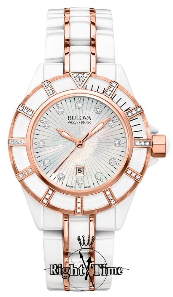 Mirador Rose Ceramic Diamonds 65r155 - Bulova Accu-Swiss wrist watch