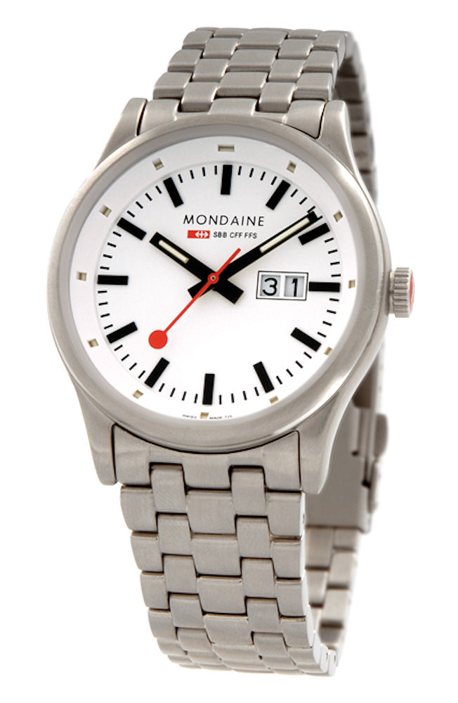 Night Vision White On Steel a669.30308.16sbm - Mondaine Railways
